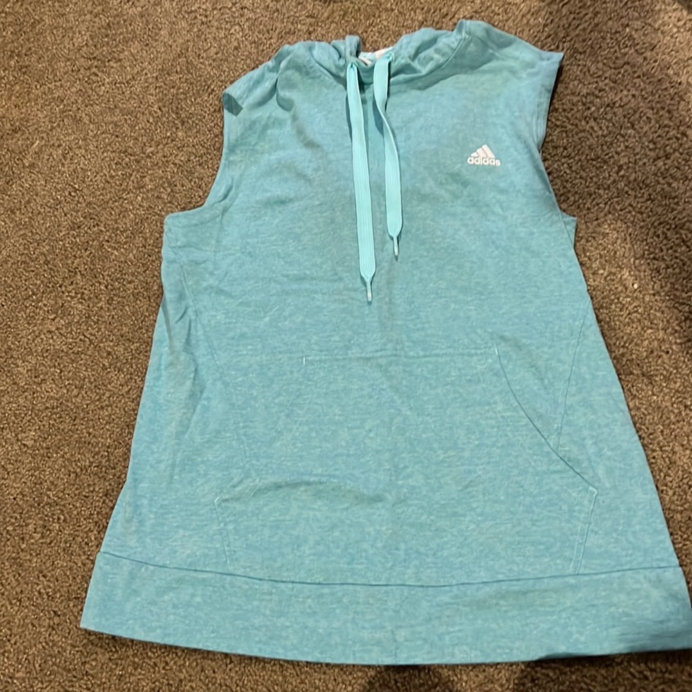 Blue adidas hooded tank top